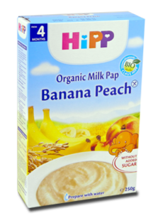 HIPP Terci organic cu lapte - Orez, banane si piersica (4 luni) 250 g /2973/ N1
