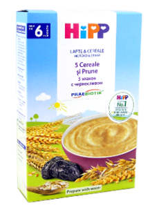 HIPP Terci organic cu lapte - 5 cereale si prune (6 luni) 250 g /2918/ N1