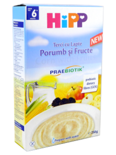 HIPP Terci organic cu lapte - Porumb si fructe (6 luni) 250 g /2953/ N1